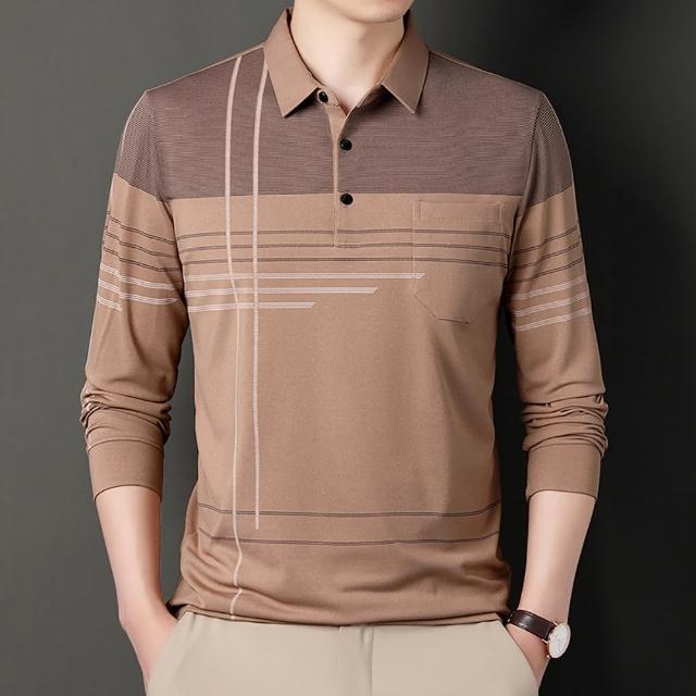 【Billgo】*現貨*透氣薄款字母口袋線條POLO衫 L-4XL 2款8色 涼秋長袖男上衣(時尚、質感、秋季)
