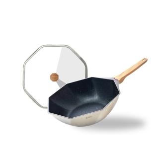 【Reun螺旋炒鍋】瑞恩螺旋美型IH不沾鍋炒鍋32cm(電磁爐適用/兩色任選)