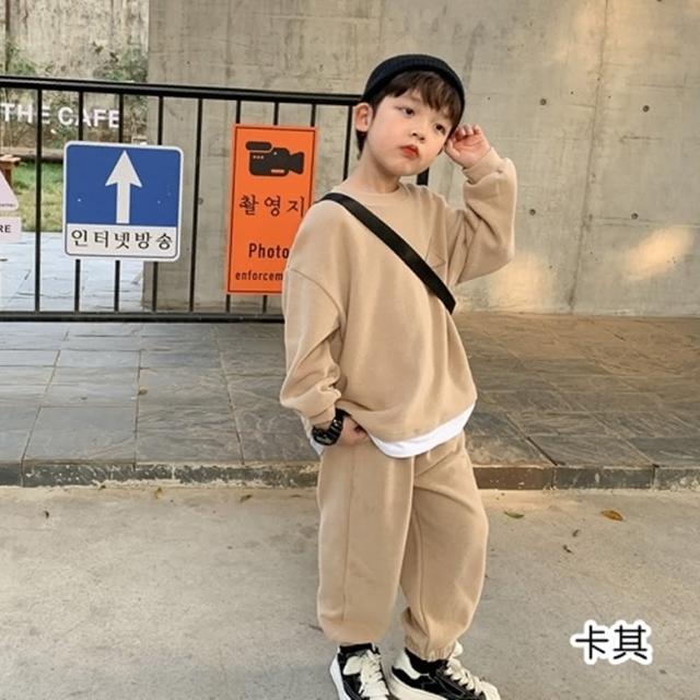 【橘魔法】假兩件細針織長袖上衣+縮口長褲 套裝(褲子 長褲 大童 男童 女童 兒童 童裝)