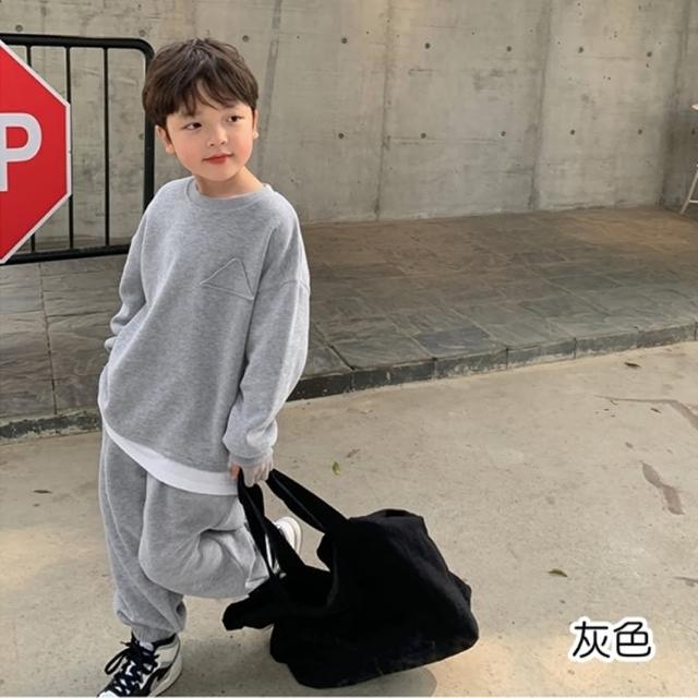 【橘魔法】假兩件細針織長袖上衣+縮口長褲 套裝(褲子 長褲 大童 男童 女童 兒童 童裝)