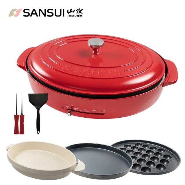 【SANSUI 山水】多功能電烤盤全配組SEBW-Q699(胭脂紅/冰綠) SGS檢驗/陶瓷塗層/租屋族/小資族/情人節