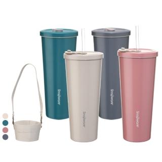 【CorelleBrands 康寧餐具】買1送1 陶瓷不鏽鋼真空保冰保溫吸管杯800ml-附三件吸管組