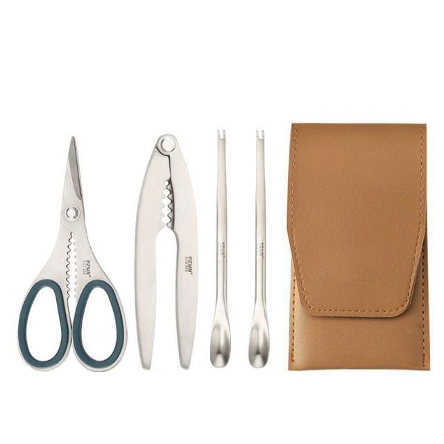 【PUSH!】餐具 304不鏽鋼吃蟹工具 螃蟹工具 大閘蟹工具 蟹針 蟹夾 螃蟹鉗 蟹叉 豪華版(蟹工具 四件套 D298)