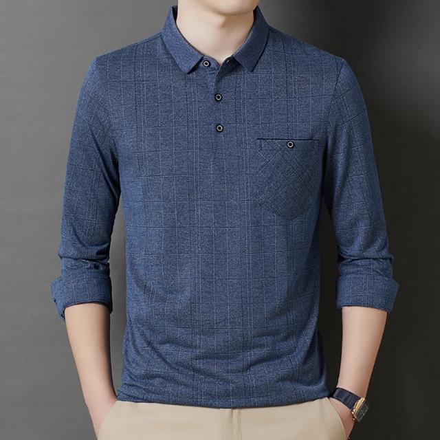 【Billgo】暗格紋口袋長袖POLO衫-3色 M-3XL碼 紳士休閒秋冬男上衣翻領T 襯衫袖