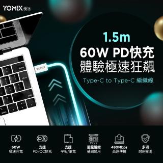 【YOMIX 優迷】1.5M USB-C to USB-C 60W編織快充充電傳輸線(支援PD/QC快充/筆電/Android/支援iphone17快充)