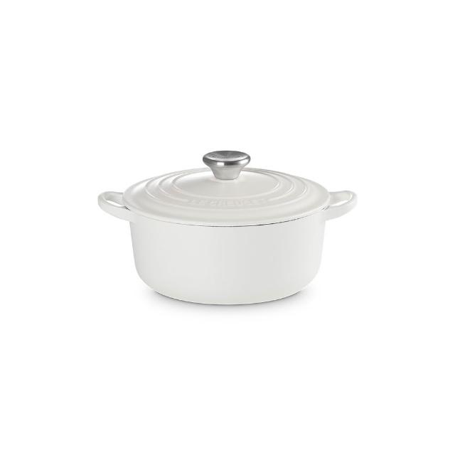 【Le Creuset】琺瑯鑄鐵鍋圓鍋 20cm(錦葵紫/棉花白 2色選1)
