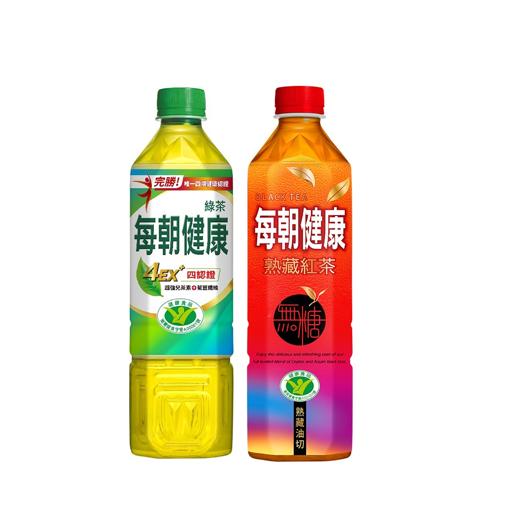 【每朝健康】綠茶/熟藏紅茶-無糖(650ml x 24入/箱)