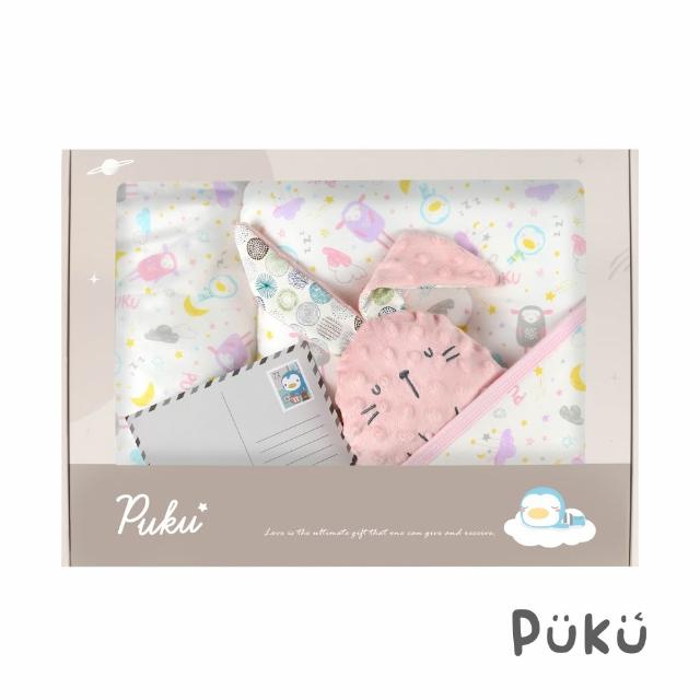 【PUKU 藍色企鵝】雲朵抱抱晚安新生彌月禮盒(台灣製雲朵枕+包巾+薄被+樂豆玩偶)
