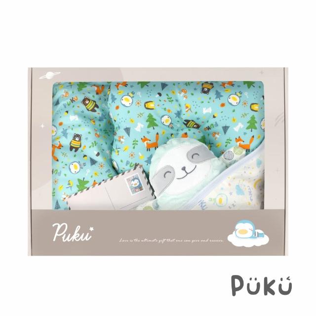 【PUKU 藍色企鵝】雲朵抱抱晚安新生彌月禮盒(台灣製雲朵枕+包巾+薄被+樂豆玩偶)