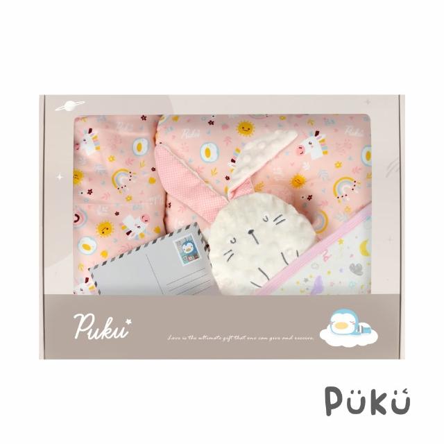 【PUKU 藍色企鵝】雲朵抱抱晚安新生彌月禮盒(台灣製雲朵枕+包巾+薄被+樂豆玩偶)