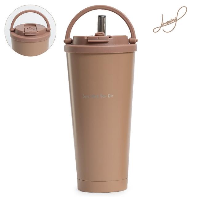 【Hiromimi】手提內瓷不鏽鋼吸管杯750ml(甜心可可)