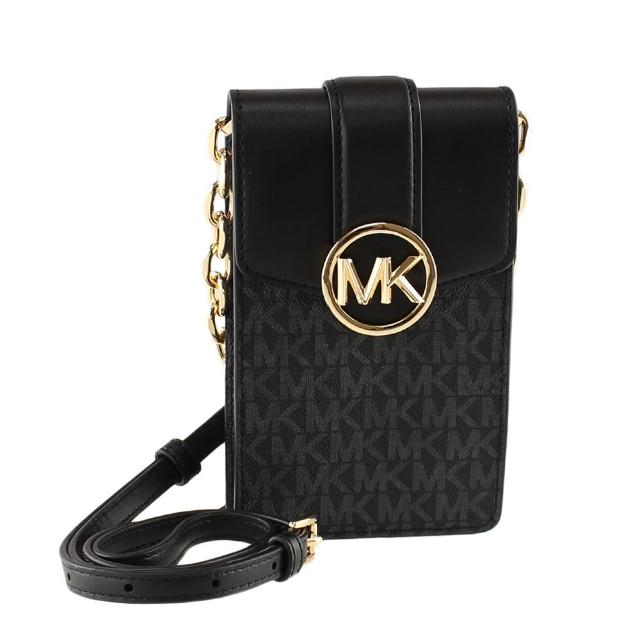 【Michael Kors】滿版LOGO皮革手機斜背包