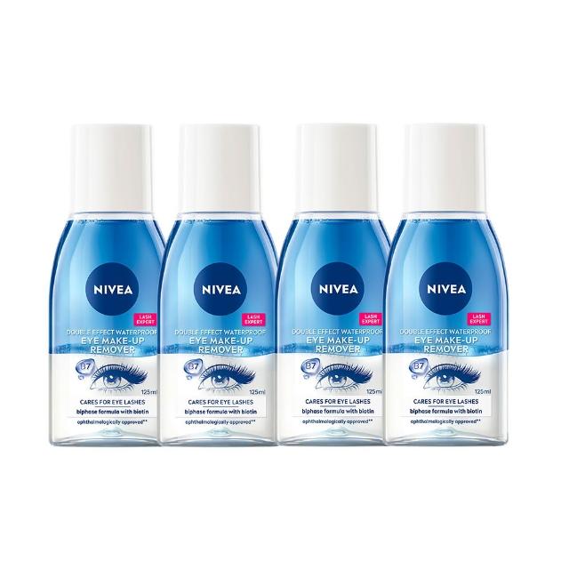 【NIVEA 妮維雅】極淨深層/透亮眼部卸妝液125mlx4入(5秒潔淨藍眼唇卸/粉眼唇卸 敏感肌適用)