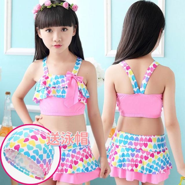 【安朵童舖】現貨韓版兒童連身泳裝泳衣女寶兩件式泳衣女童泳衣套裝(37/28/19)