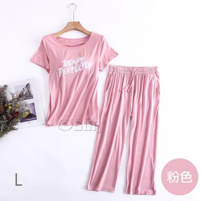 【Osun】莫代爾Bra-T帶胸墊Ready短袖七分褲睡衣套裝寬鬆居家休閒服(特惠價CE408)
