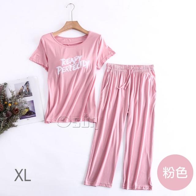 【Osun】莫代爾Bra-T帶胸墊Ready短袖七分褲睡衣套裝寬鬆居家休閒服(特惠價CE408)