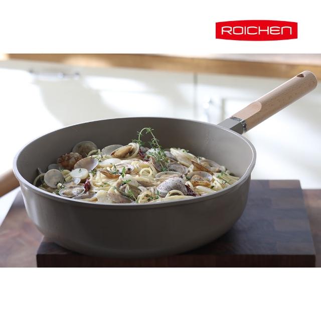 【Roichen】韓國抗菌陶瓷木柄不沾深炒鍋 28cm(IH爐/全火源適用陶瓷塗層不沾鍋)