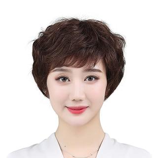 【米蘭精品】極速出貨  女假髮整頂真髮短假髮透氣假髮片輕量免打理隱形增髮整頂假髮(熟齡捲髮4色74ea2)