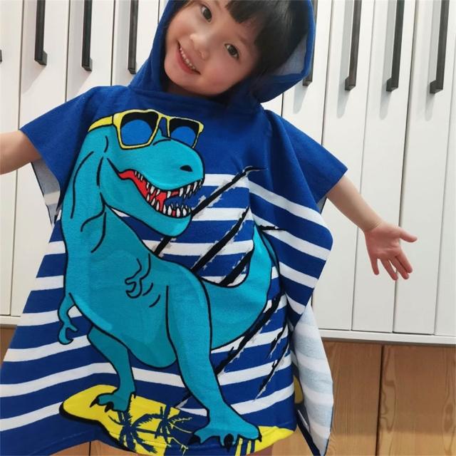 【安朵童舖】現貨兒童連帽浴巾女童斗篷浴巾浴袍男童連帽斗篷浴巾卡通印花沙灘巾