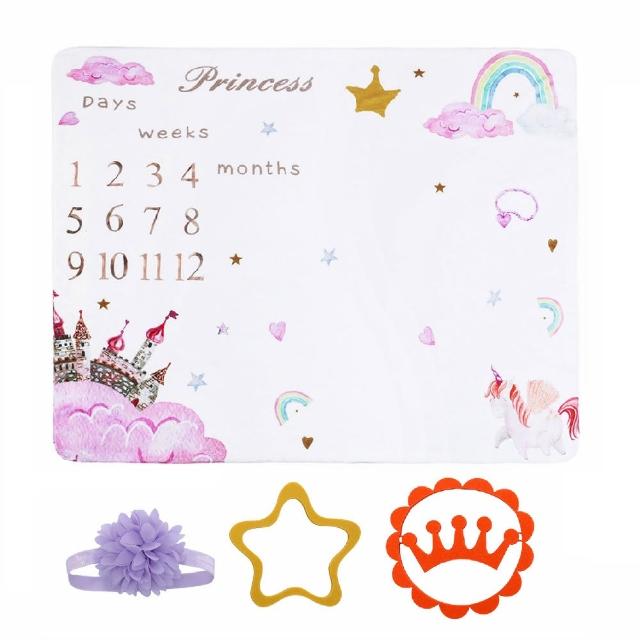 【Kori Deer 可莉鹿】彌月禮盒組-法蘭絨嬰兒童成長紀錄日期毯(嬰兒里程碑毯安撫毯包巾拍照背景毛毯空調毯)
