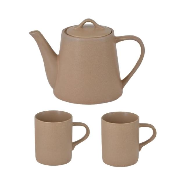 【YU Living 信歐傢居】歐式陶瓷手作壓紋窯變釉茶壺馬克杯組 壺960ml 杯380ml(一壺二杯/2色可選/壺x1.杯x2)