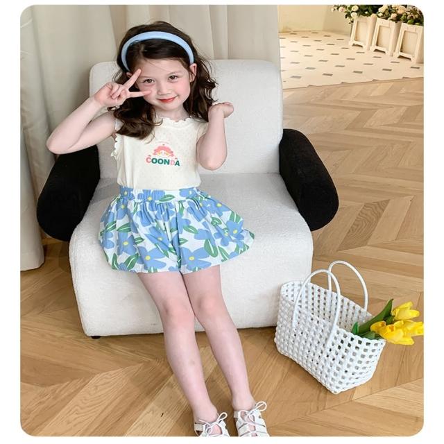 【安朵童舖】現貨韓版兒童女童木耳邊背心上衣網眼印花無袖上衣花邊吊帶上衣童裝(022)