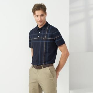 【pierre cardin 皮爾卡登】休閒服飾 男款 胸前印格短袖POLO衫-深藍色(5237217-38)