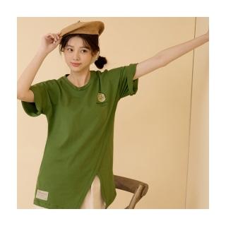 【OB 嚴選】咖啡廳家族肉桂捲男孩斜剪接長版短TEE 《IG0007》