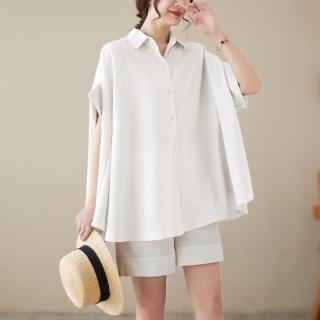 【巴黎精品】現貨+預購 襯衫短袖上衣(韓版純色寬鬆遮肚女裝3色a1bt10)