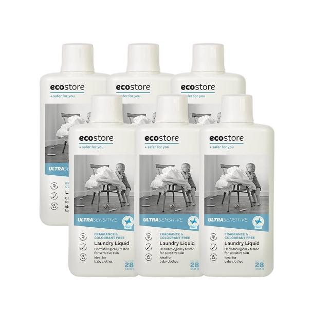 【ecostore 宜可誠】天然無香精抗敏消臭超濃縮洗衣精-1Lx6(寶寶洗衣精/無色素/無螢光劑/抗敏/濕疹協會認證)