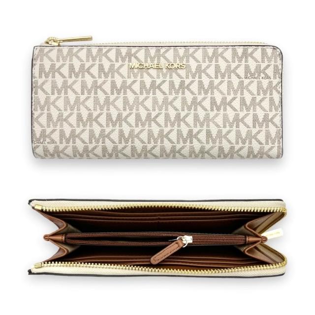 【Michael Kors】MK Jet Set Travel 老花滿版 素面 L型拉鍊 長夾 皮夾(35F8GTVZ3B)