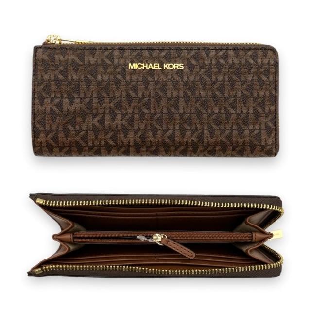 【Michael Kors】MK Jet Set Travel 老花滿版 素面 L型拉鍊 長夾 皮夾(35F8GTVZ3B)