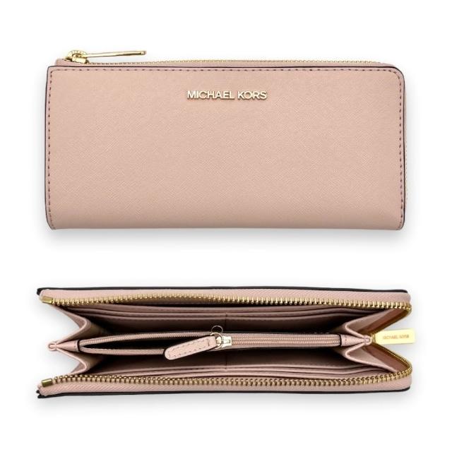 【Michael Kors】MK Jet Set Travel 老花滿版 素面 L型拉鍊 長夾 皮夾(35F8GTVZ3B)