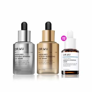 【DR.WU 達爾膚】抗老化潤澤強力組(角鯊潤澤修復精華油30M＋＋角鯊玫瑰果賦活精華油30ML)