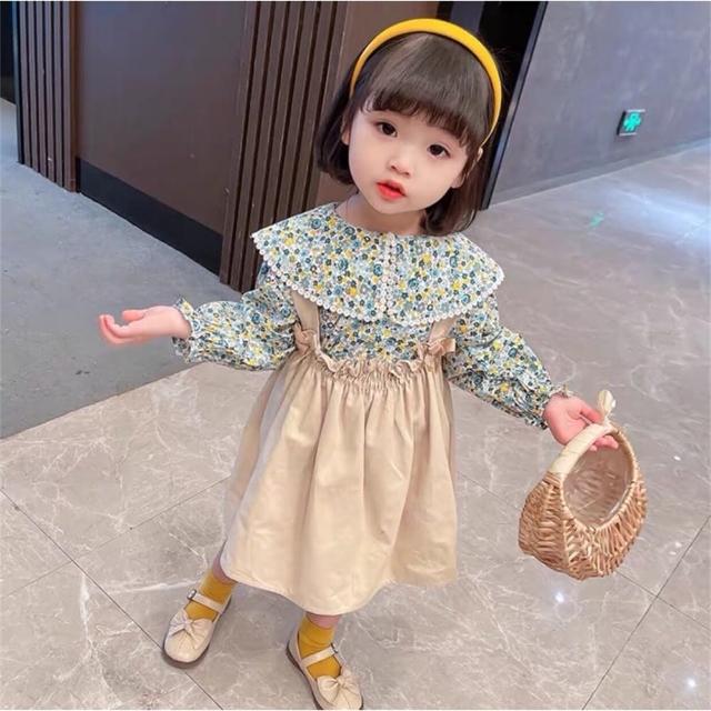 【安朵童舖】現貨韓版女童長袖時尚兩件式套裝兒童童裝碎花吊帶裙兒童女童吊帶長袖上衣(013)