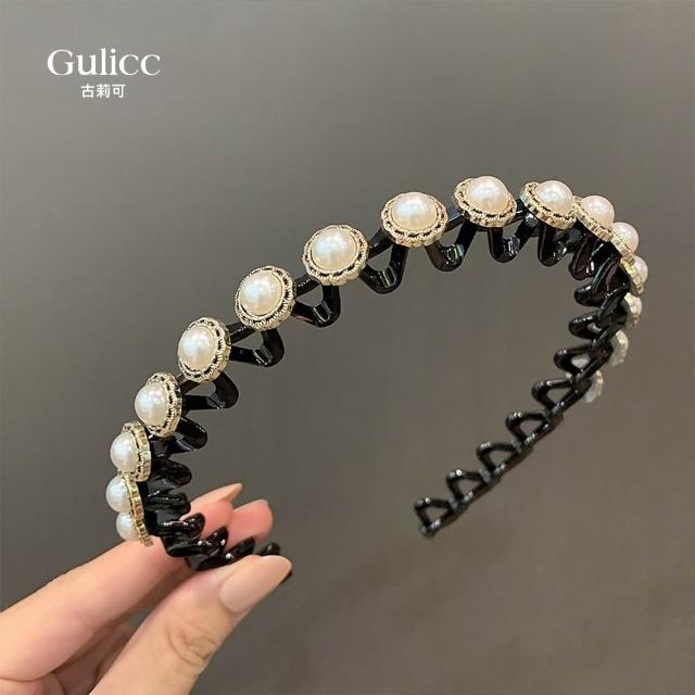【Gulicc 古莉可】髮箍 波浪 珍珠(99購物節 生日 髮飾 頭飾 鯊魚夾 抓夾 禮物)