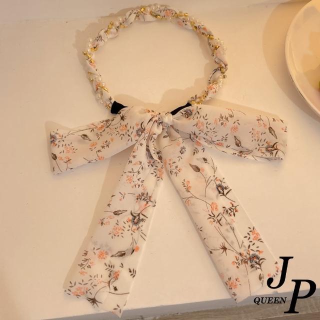 【Jpqueen】珍珠麻花飄帶碎花一體百搭髮箍髮飾(12款可選)