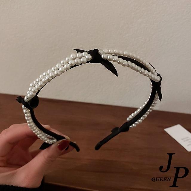 【Jpqueen】浪漫珍珠高雅絲綢百搭髮箍髮飾(8色可選)