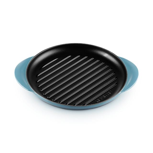 【Le Creuset】琺瑯鑄鐵雙耳圓鐵烤盤25cm 土耳其藍/水手藍 2色選1(贈 B油刷-櫻桃紅)
