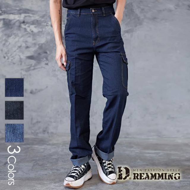 【Dreamming】硬派美式多口袋伸縮中直筒牛仔褲 工裝褲 抗撕裂(共三色)