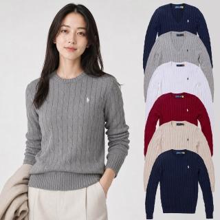 【RALPH LAUREN】RL POLO 經典圓領刺繡小馬麻花針織毛衣 上衣-女-多色選(保暖舒適/平輸品)