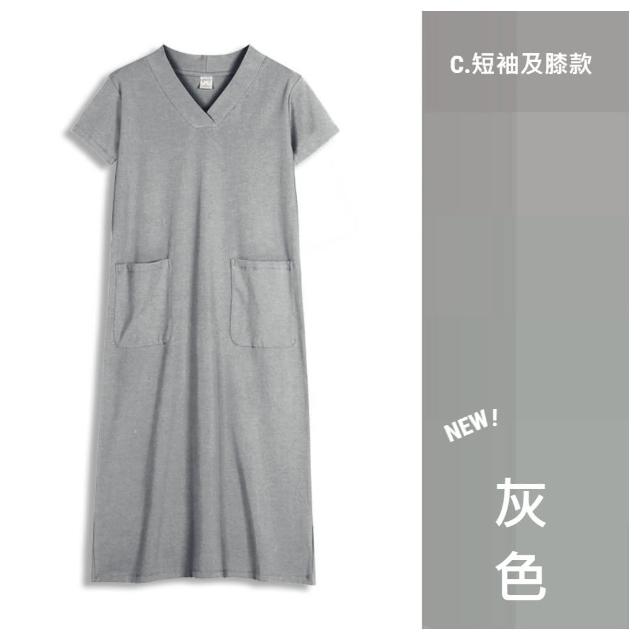 【ASister 小姊姊】現貨在庫★高棉質洋裝☆都市優雅寬鬆V領五分/短袖中長款連身裙(5款 M-4XL#Flagship0021)