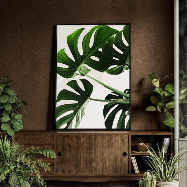 【菠蘿選畫所】清新療癒綠植系列掛畫-42x60cm(龜背竹相框掛牆/簡約植物攝影牆壁裝飾/臥室壁畫)