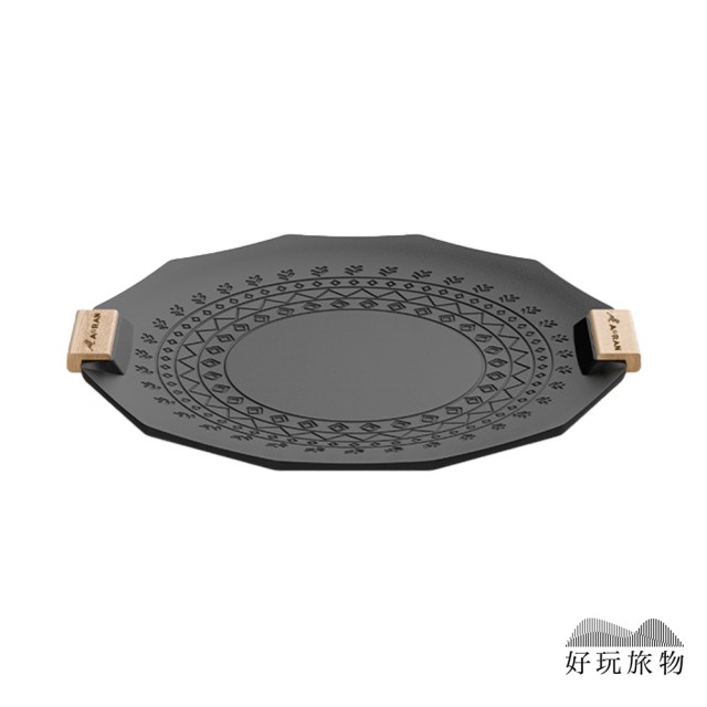 【好玩旅物】35cm_ 六角形麥飯石不沾鍋露營烤盤(附收納袋｜瓦斯電磁爐通用 無煙煎炒燒烤肉)