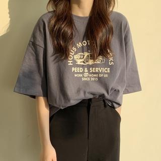 【D.studio】韓版寬鬆印花短袖上衣(短袖t恤 女裝 顯瘦上衣 衣服 寬鬆上衣 T502)