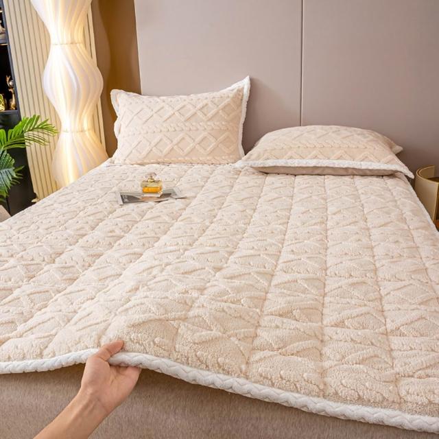 【寢聚 Sleep Club】莫蘭迪色系 塔芙絨床墊枕套組-單人款(塔芙絨 法蘭絨 保暖墊 床墊 軟床墊 床包 暖墊)