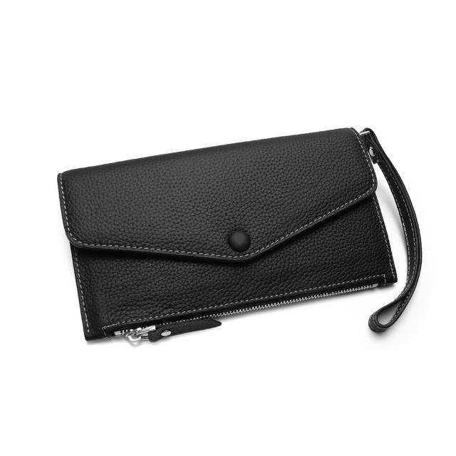 【2R 手工真皮】頭層牛皮 Thin 輕薄設計翻蓋長夾 紳士黑(皮夾)