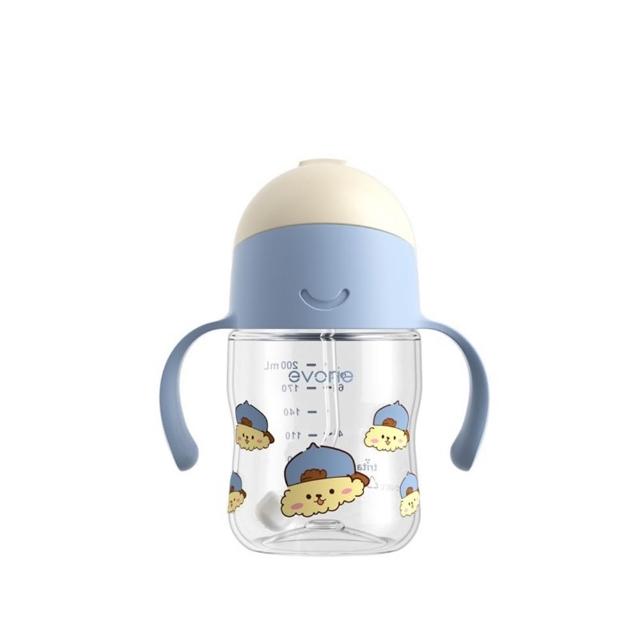 【Evorie】Tritan 滑蓋學習吸管水杯防漏200mL雙色/微笑水杯(微笑水杯 練習水杯 練習喝水)