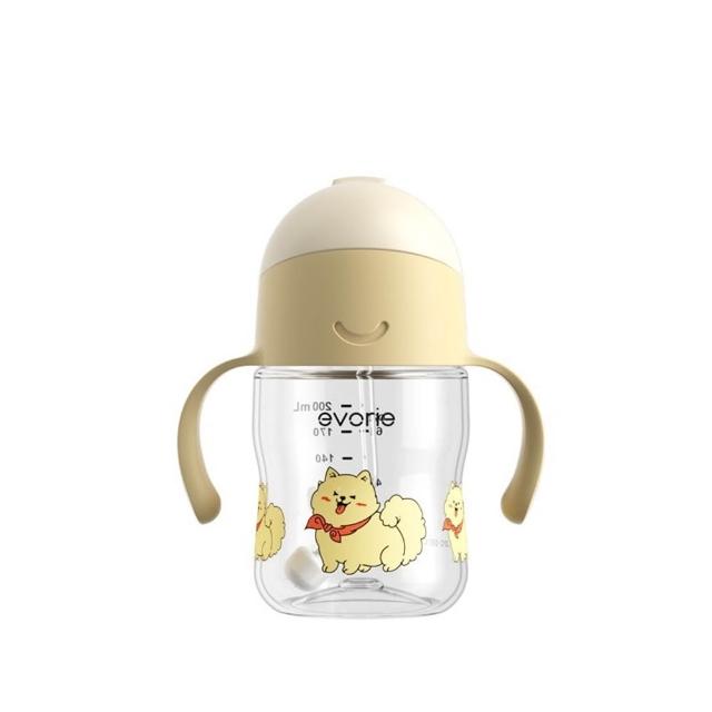 【Evorie】Tritan 滑蓋學習吸管水杯防漏200mL雙色/微笑水杯(微笑水杯 練習水杯 練習喝水)