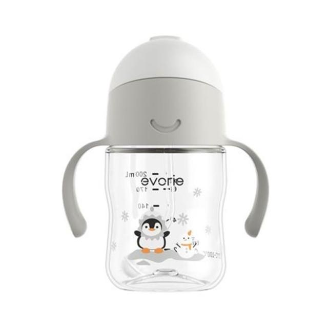 【Evorie】Tritan 滑蓋學習吸管水杯防漏200mL雙色/微笑水杯(微笑水杯 練習水杯 練習喝水)